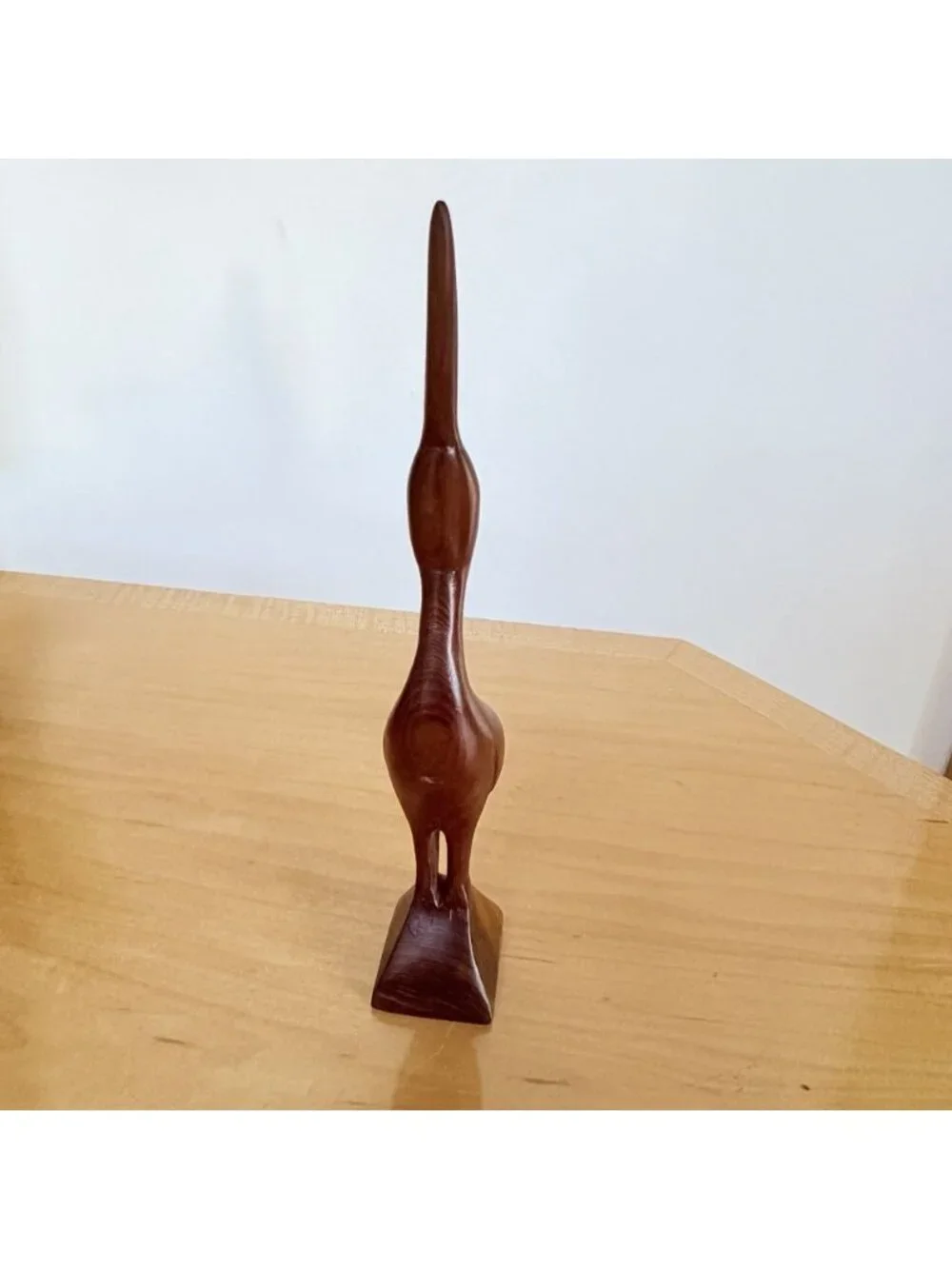 Wooden Bird Stork Egret Heron Crane Carved Wood Figurine Sculpture Vintage MCM